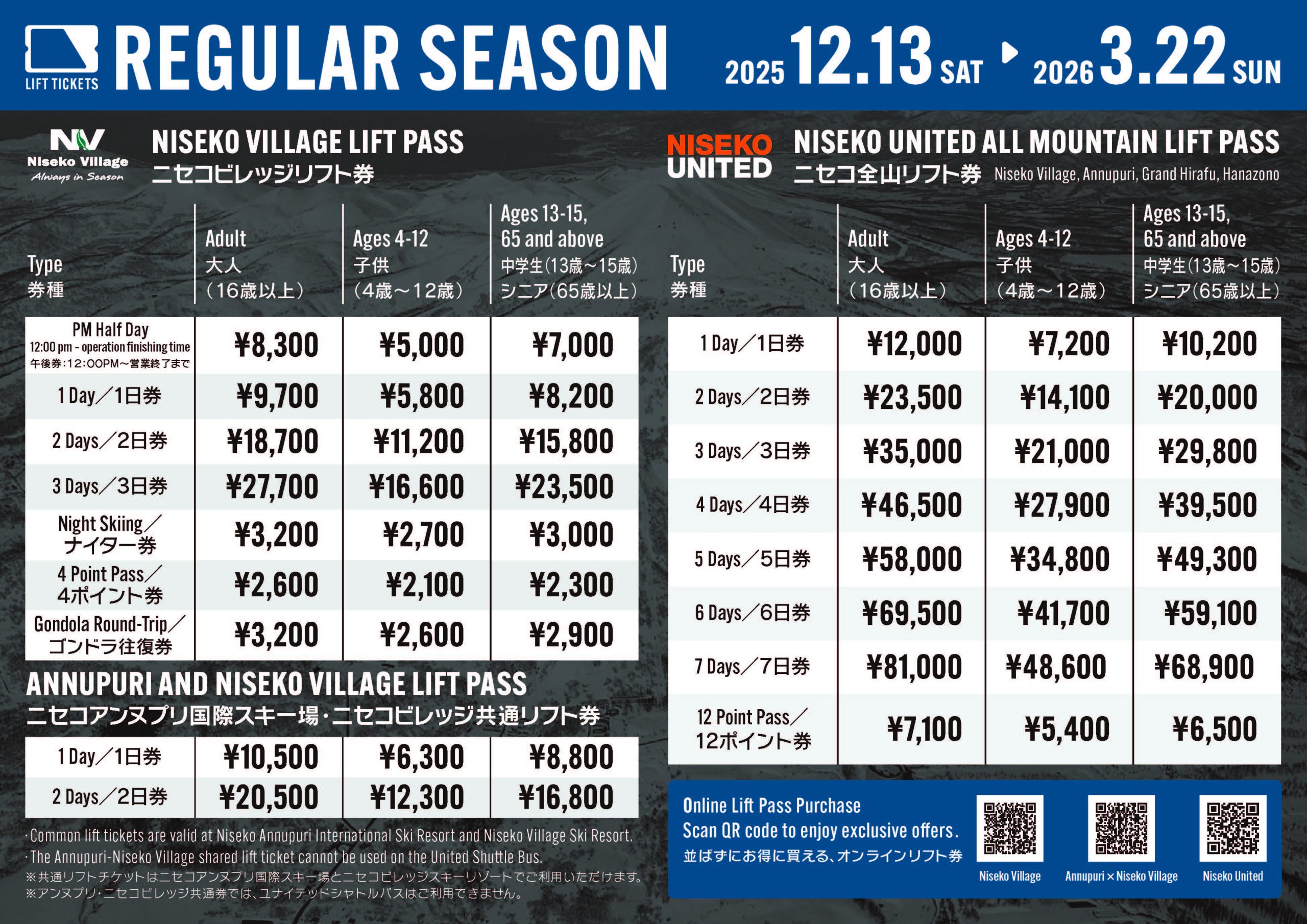 リフトチケット - ニセコビレッジ［公式］｜YTLホテルズ｜北海道ニセコ